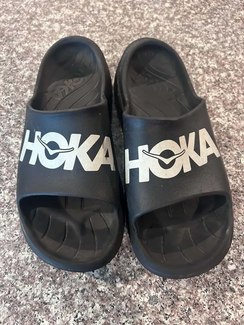 HOKA Ora Athletic Recovery Slide Sandals in Black and White